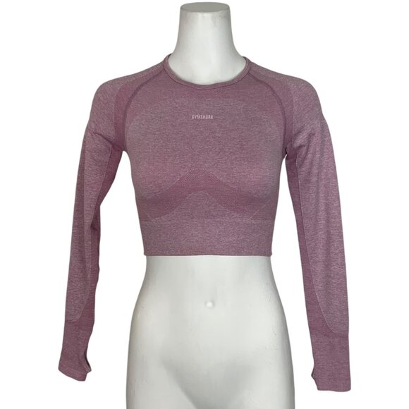 Gymshark Flex Sports Long Sleeve Crop Top S Light Purple Marled Thumb Hole Logo - Picture 1 of 11